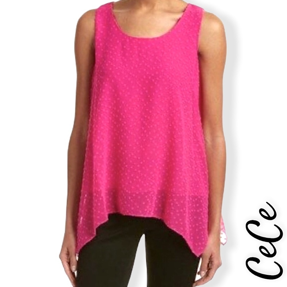 CeCe Pink Clip Dot Textured Handkerchief Hem Tank Size M